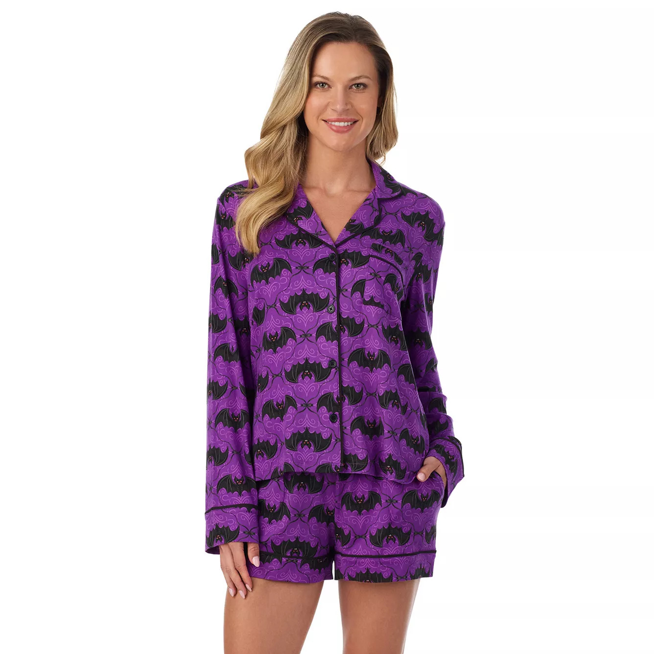 Women's Beauty Sleep Social Halloween Cozy 2-piece Long Sleeve Pajama Top & Pajama Shorts Set | Kohl's