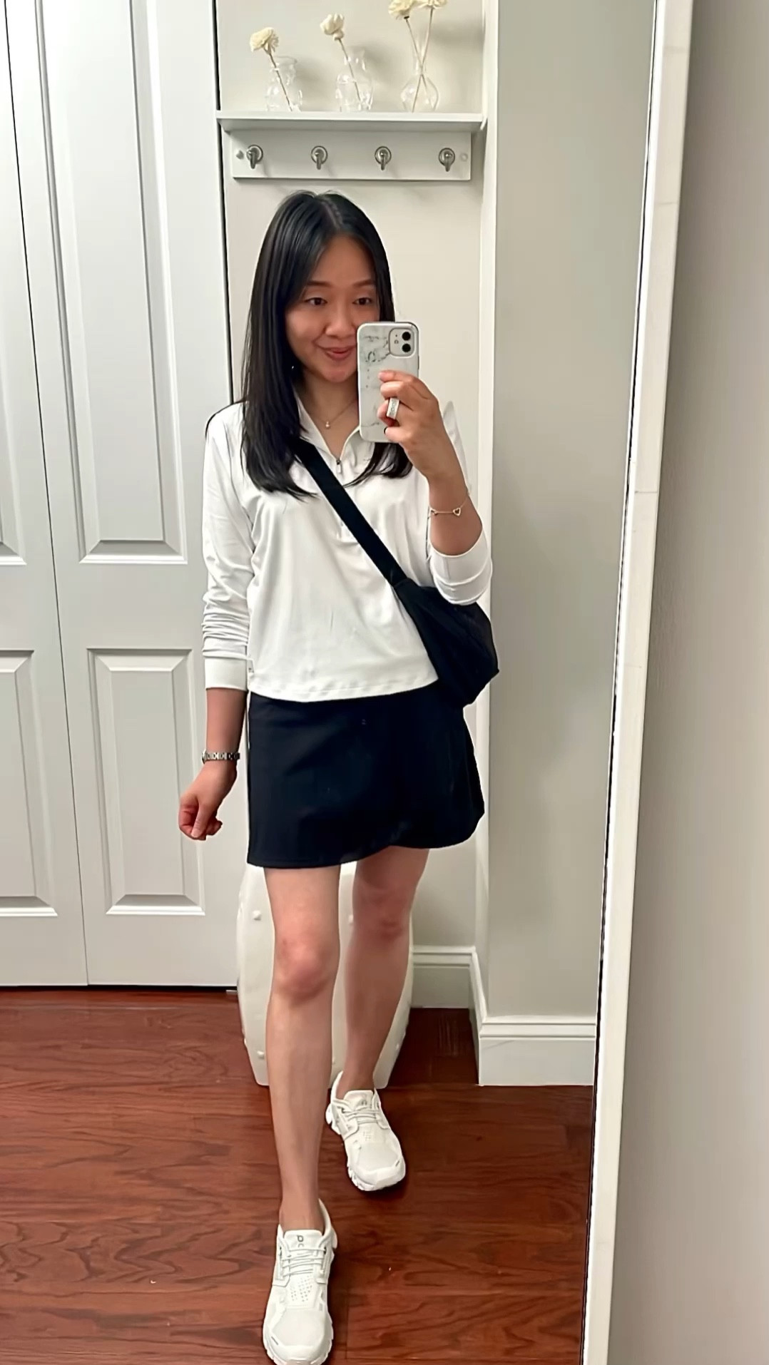 Vuori half zip in size XL (but I wish I tried size L for comparison). It's supposed to be fitted but I sized way up for a relaxed fit. As an example of my preferred fit at Vuori, I like the Vuori Daydream Crew in size M for a relaxed fit. 

Pleated skort in size S which fits me fine but I wish they offered size XS. I also have it in white.

#LTKFitness #LTKActive #LTKOver40