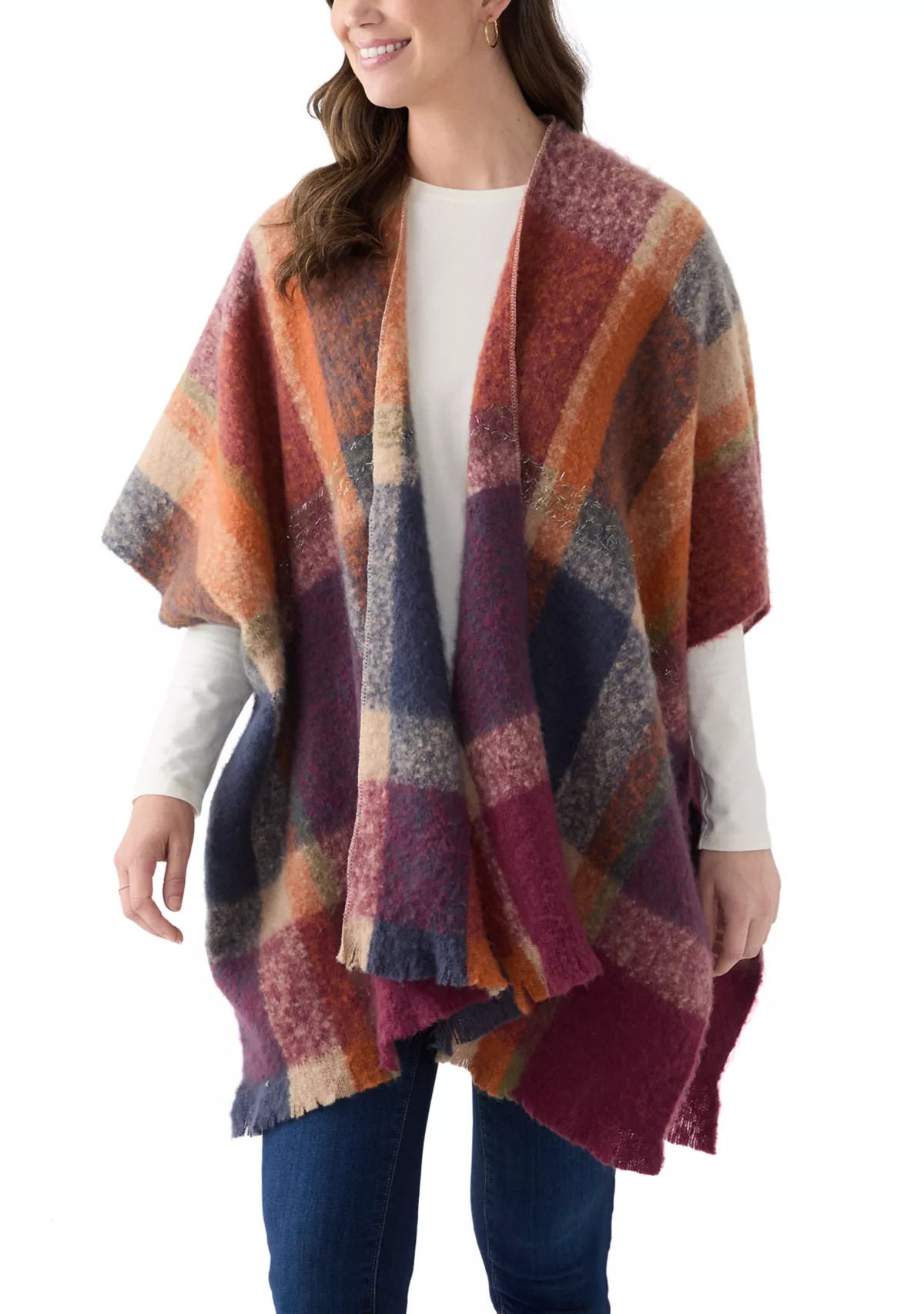 Vince CamutoWomen's Plaid Topper with Fringe | Belk