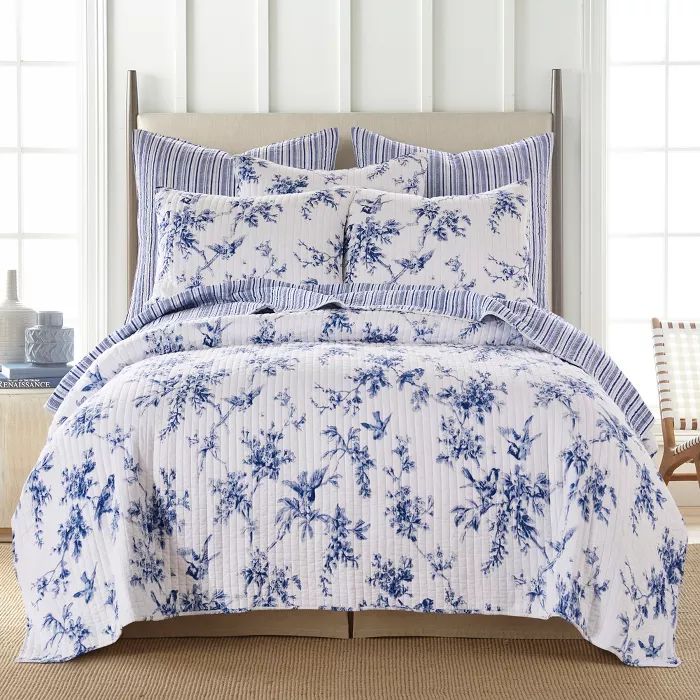 Levtex Home - Avellino Blue Quilt Set - Twin Quilt + One Standard Pillow Sham - Floral Bird Toile... | Target