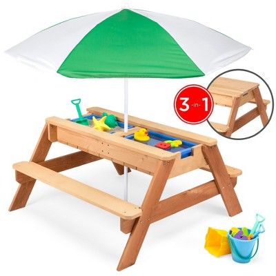 Best Choice Products Kids 3-in-1 Outdoor Convertible Wood Activity Sand & Water Picnic Table w/ U... | Target