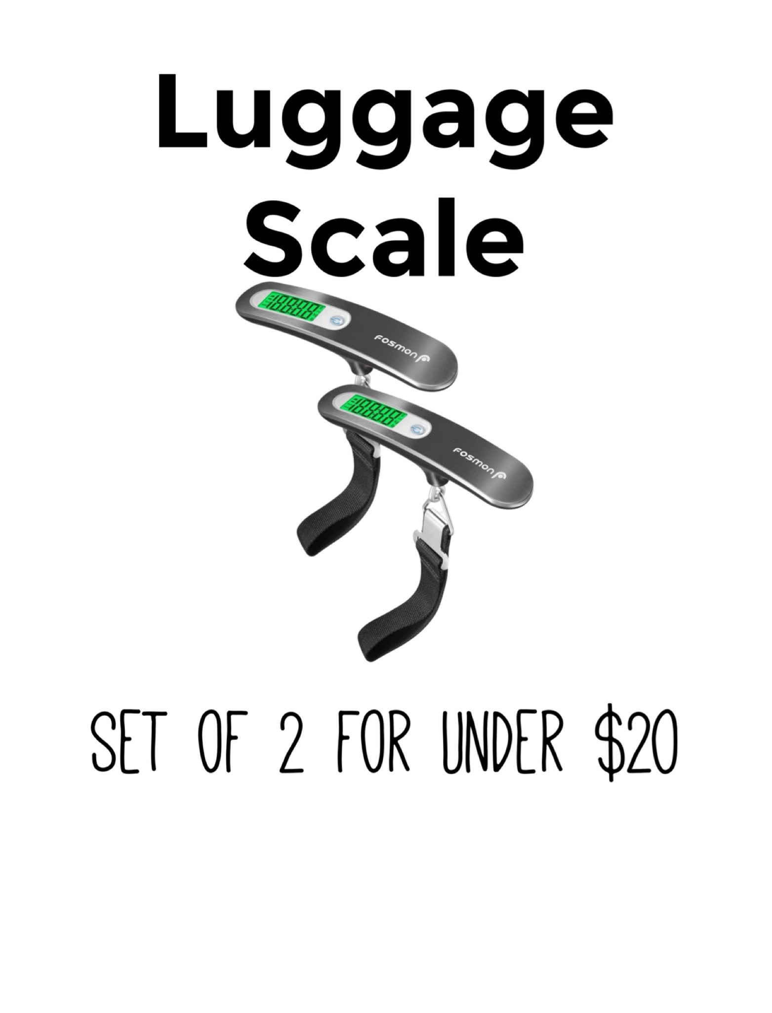 Luggage Scale Set of 2 for under $20

Scale // weigh // travel // traveling // luggage // suitcase // baggage // weight // airport // gifts for her // Christmas

#LTKTravel #LTKGiftGuide #LTKFindsUnder50