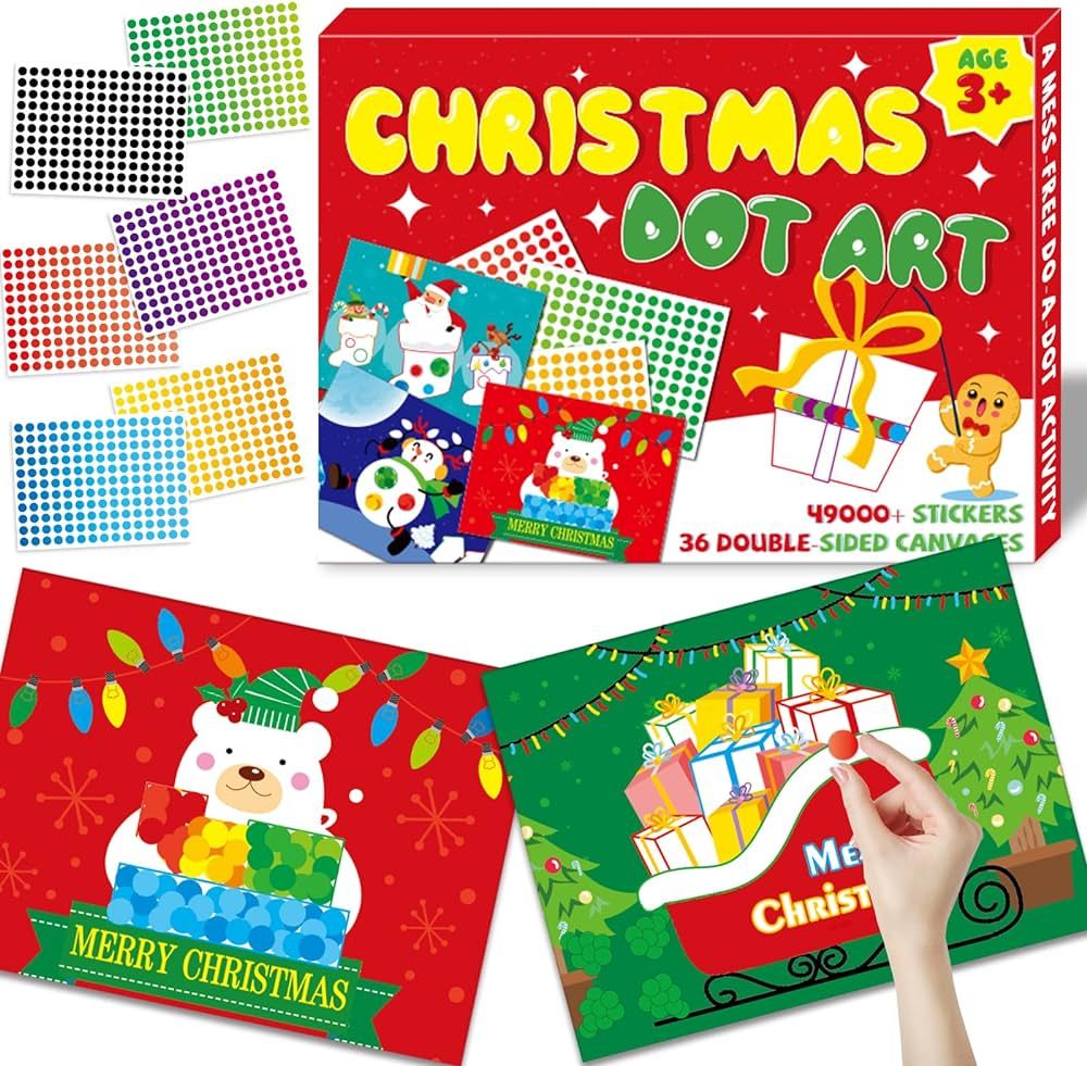 Qyeahkj 36 Set Christmas Craft Dot Sticker Kit for Kids, Dot It Sticker Art Christmas Books for K... | Amazon (US)
