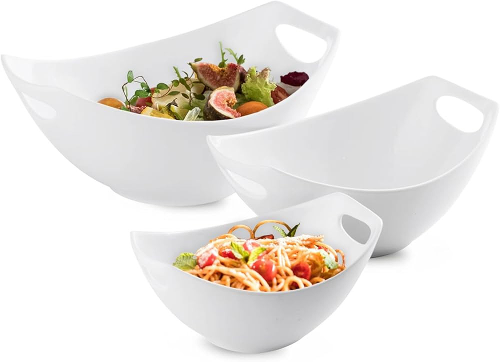 LAUCHUH Serving Bowls with Handles, Porcelain Serving Dishes White Nesting Bowls Mixing Bowl Set ... | Amazon (US)