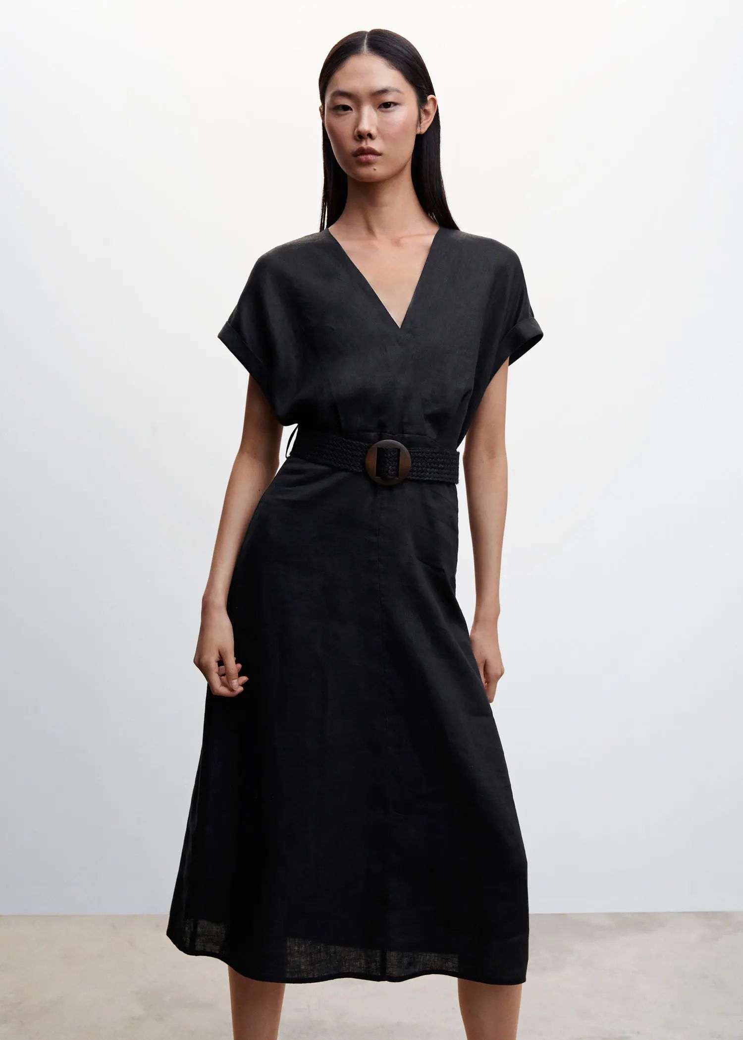 Belt linen dress -  Women | Mango USA | MANGO (US)