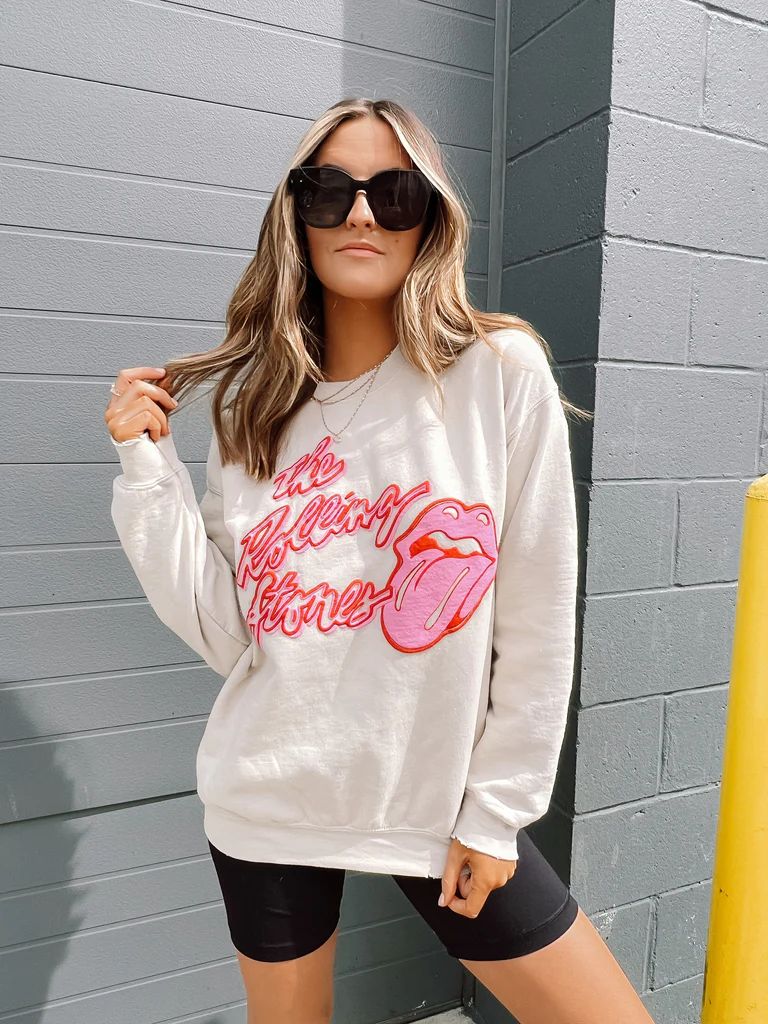 Hot Pink Rolling Stones Graphic Sweatshirt | She Is Boutique