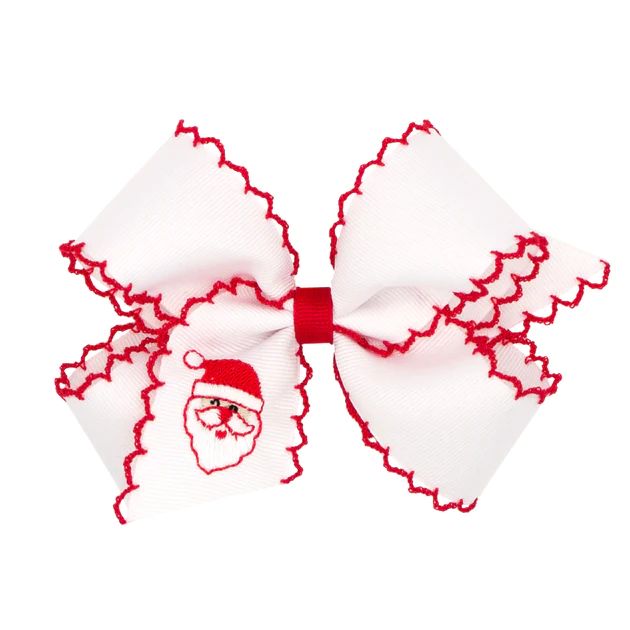 Happy Santa Embroidered White Moonstitch Bow | Classic Whimsy
