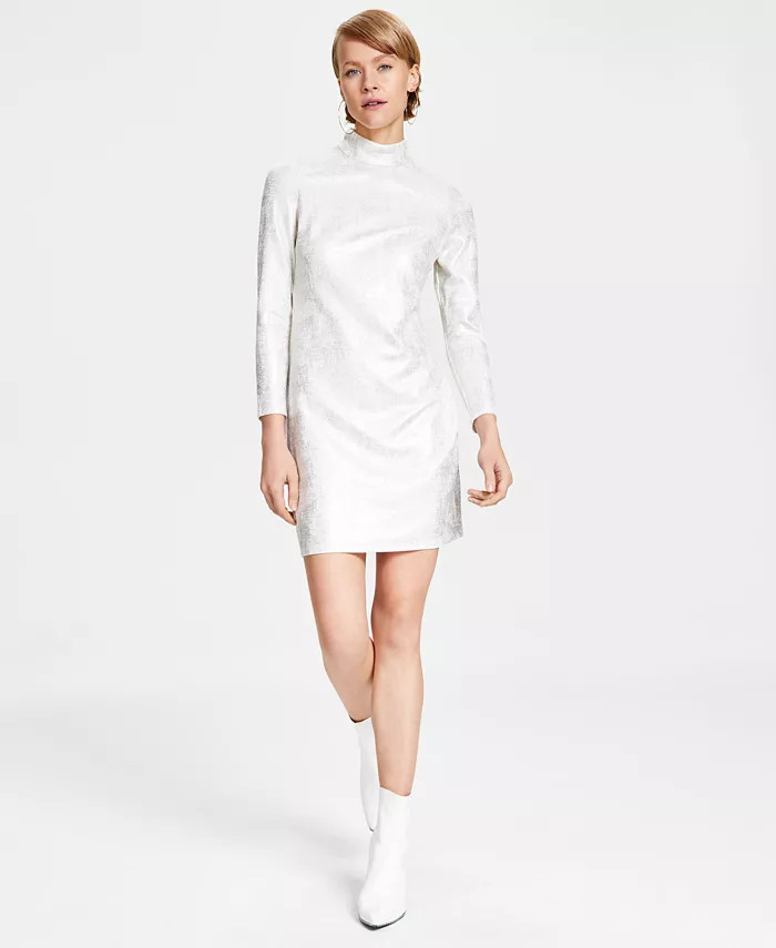 Women's Metallic Mock-Turtleneck Sheath Dress, Created for Macy's | Macy's