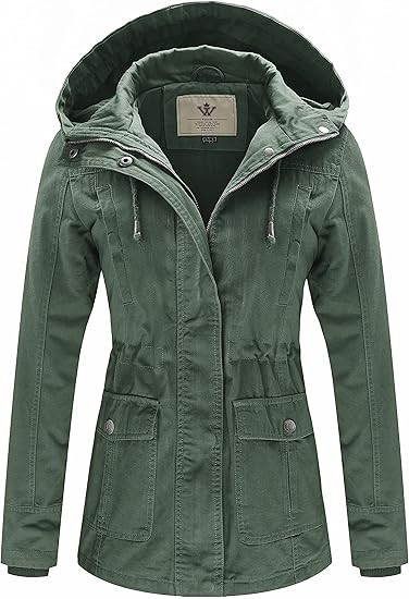 WenVen Women's Cotton Military Jacket Lightweight Casual Anorak Coat with Hood | Amazon (US)