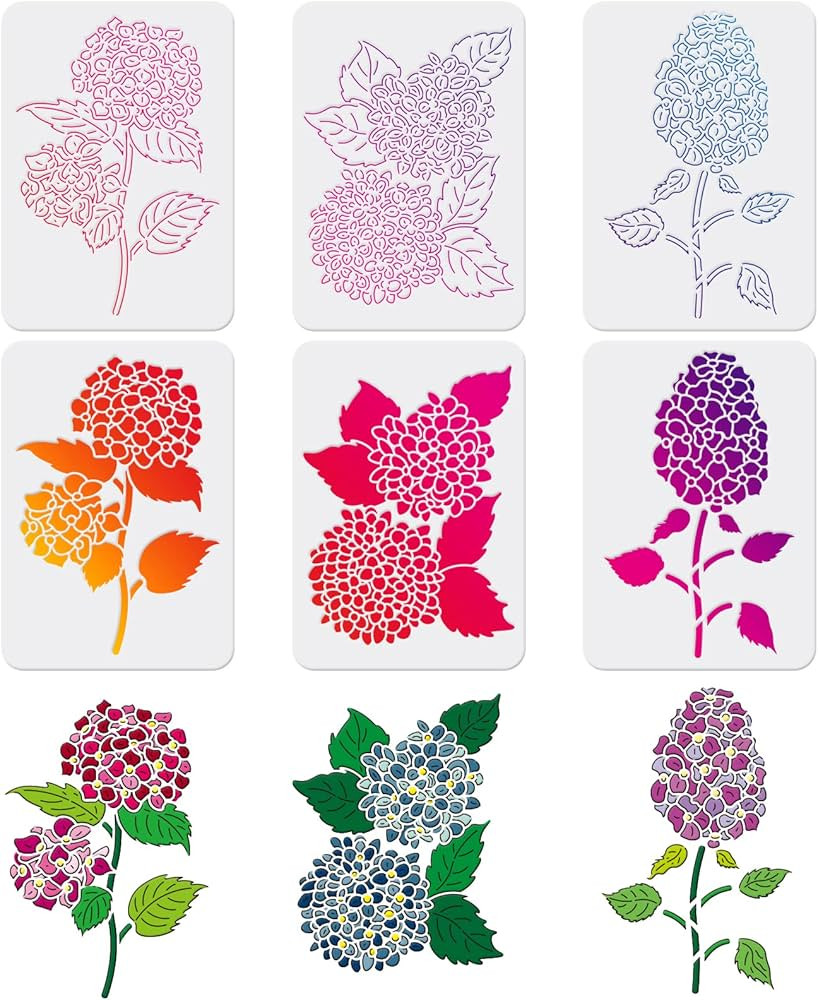 FINGERINSPIRE 6pcs Layered Hydrangea Stencils, 11.7x8.3 inch Hydrangea Stencil, Layered Flower St... | Amazon (US)