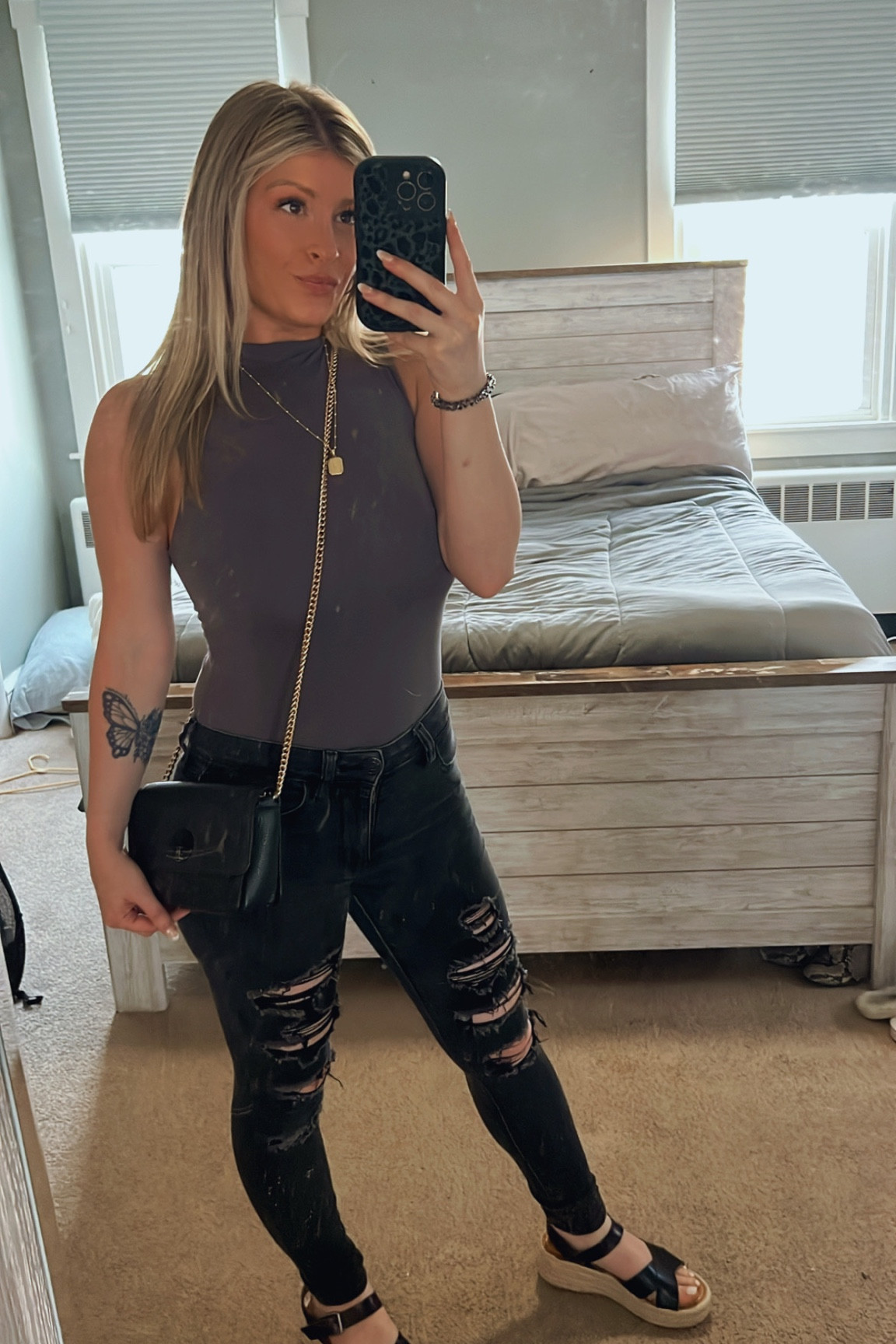 Outfit of the night 🖤 

Bodysuit 
Ripped jeans 
Platform sandals 
Designer purse 

#LTKFind #LTKunder50 #LTKshoecrush