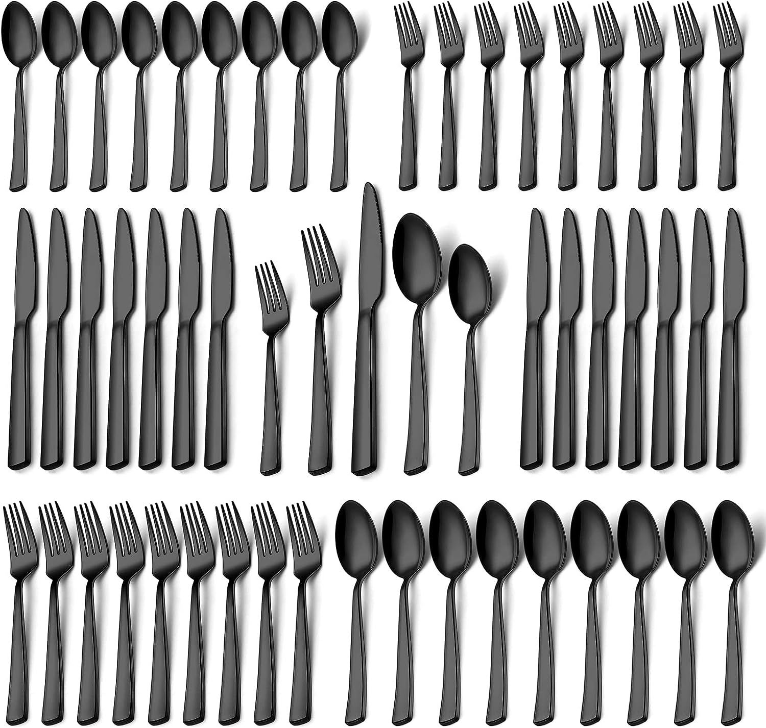 Black Silverware Set, Umite Chef 60-Piece Stainless Steel Flatware Set Cutlery Set for 12, Fork S... | Amazon (US)
