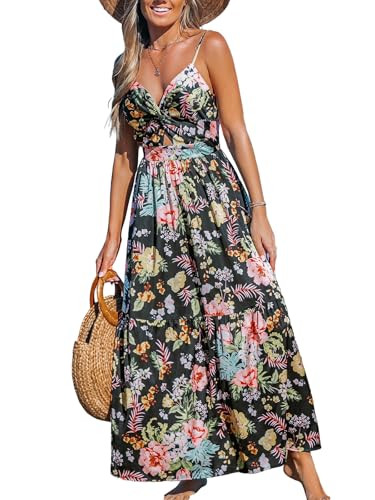 CUPSHE Women's Maxi Dresses Floral Twisted V Neck Sleeveless Formal Ruffled Casual Long Summer Dress Black Floral, M | Amazon (US)