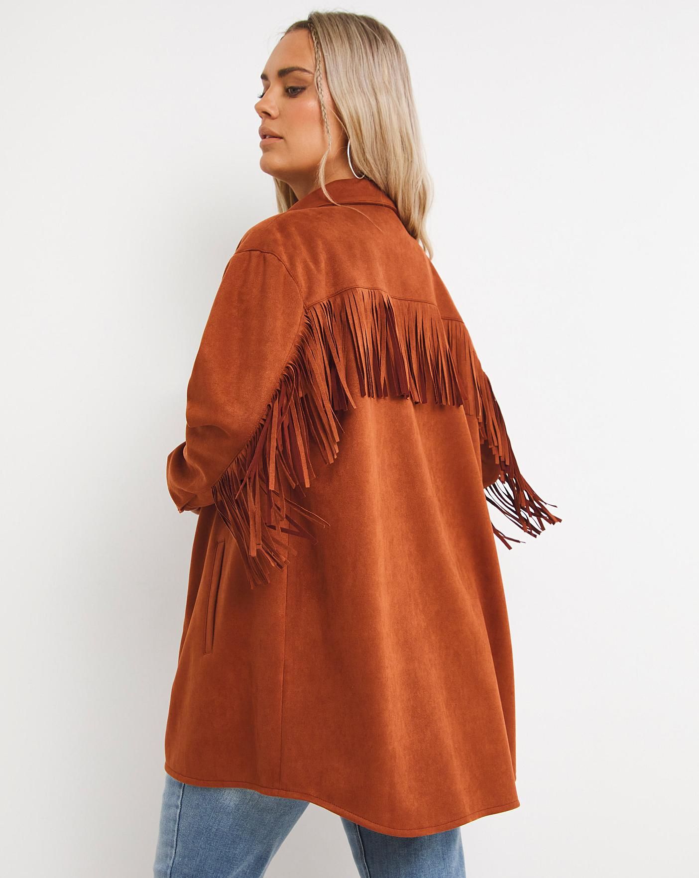 Tan Fringed Suedette Shacket | Simply Be (UK)