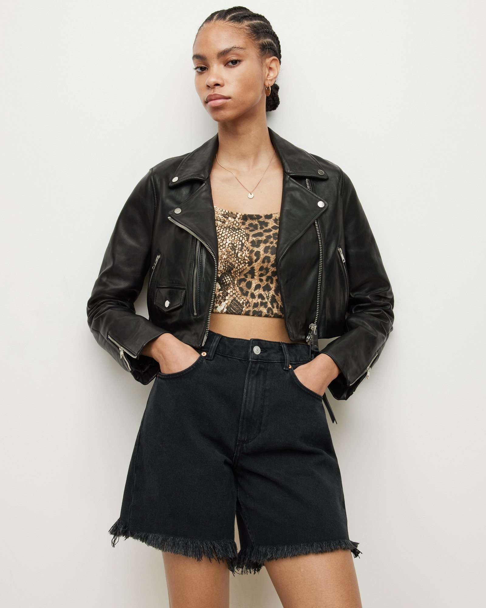 Dren Leather Cropped Biker Jacket | AllSaints US