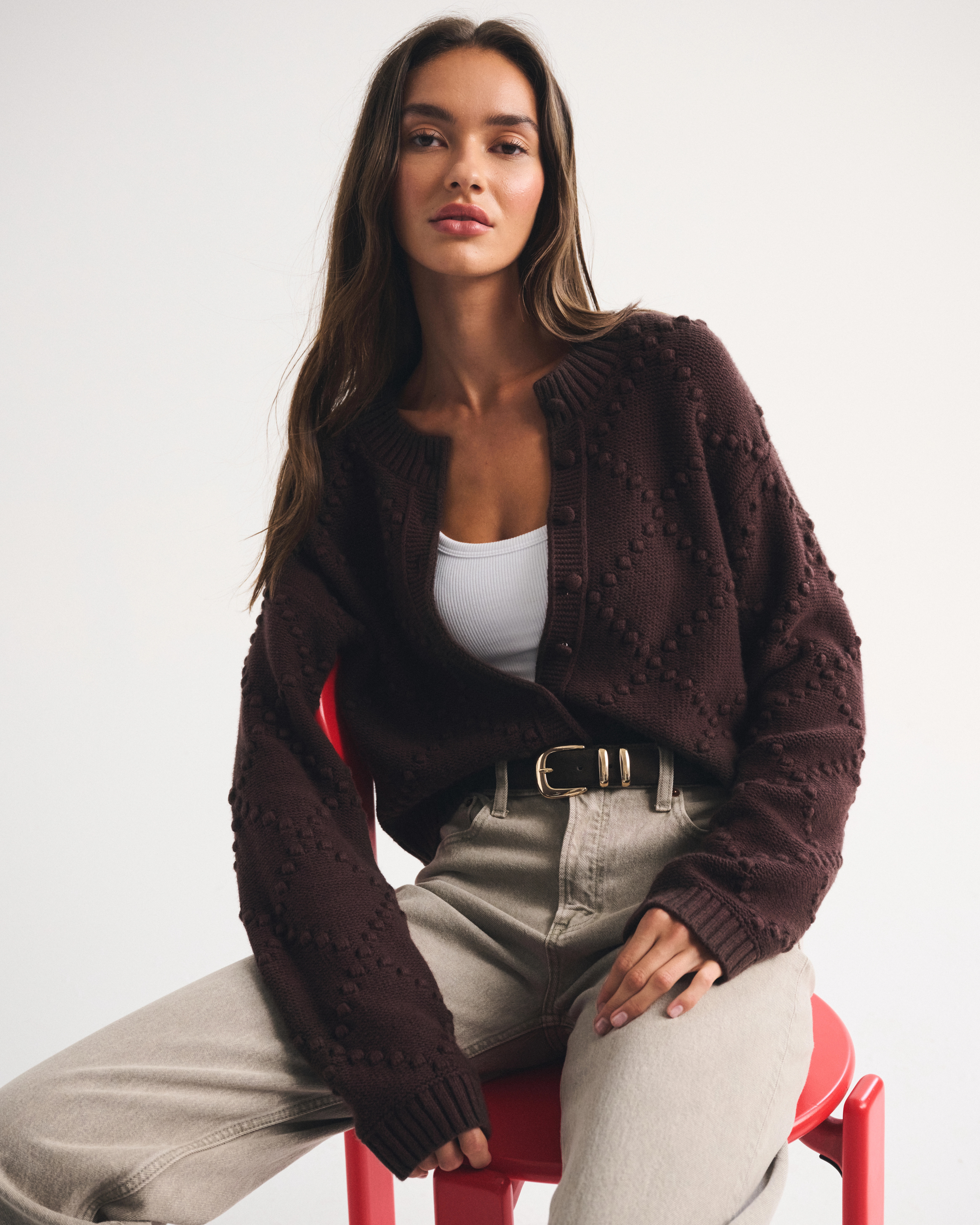 Bobble-Stitch Crew Cardigan | Abercrombie & Fitch (US)