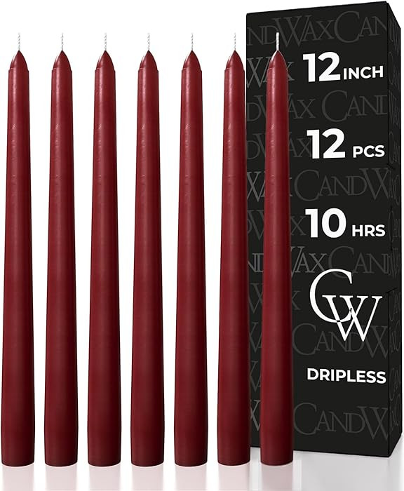 CANDWAX 12 inch Taper Candles 12 Pack - Colored Candlesticks Great as Dinner Candle Set - Burgund... | Amazon (US)