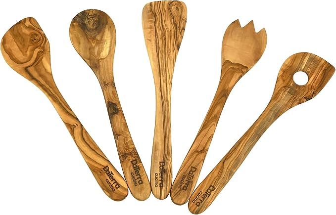 Olive Wood Cooking and Serving Utensils, Set of Five 12 inch utensils | Amazon (US)