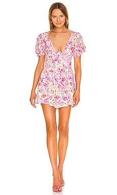 For Love & Lemons Paulina Puff Sleeve Mini Dress in Pink from Revolve.com | Revolve Clothing (Global)