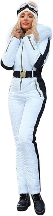 Zwurew Womens Winter Ski Suit Outdoor Sports Waterproof Snowsuit Fur Collar Ski Jumpsuit Coat | Amazon (US)
