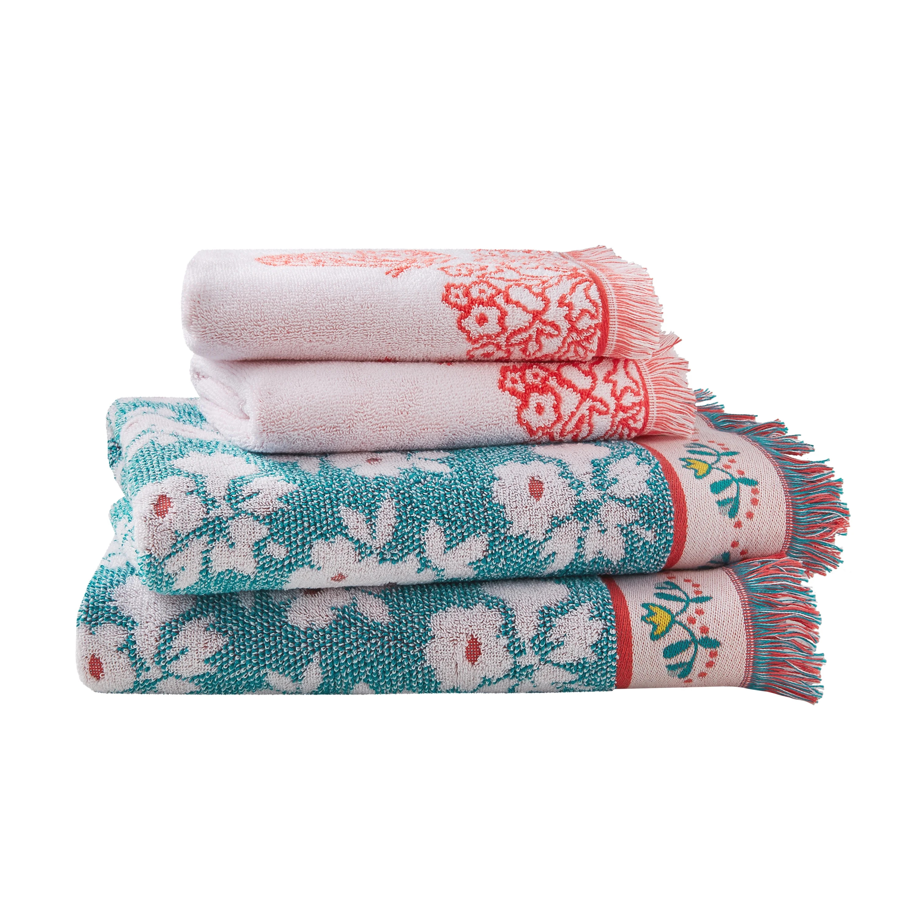 The Pioneer Woman 4 Piece Cotton Bath Towel Set, Teal Thunder Green | Walmart (US)