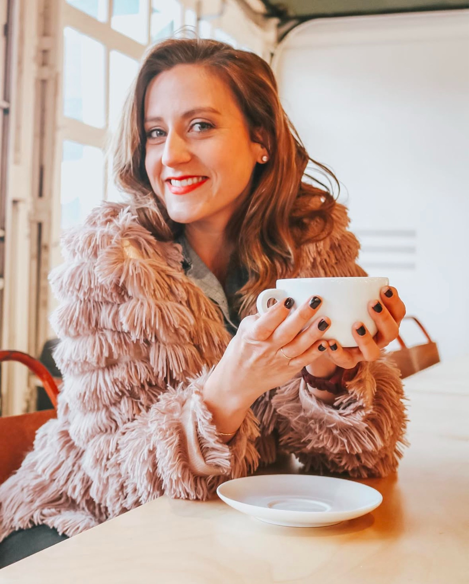 🖤 Cozy coffee with this perfect blush pink jacket. Just in time for Valentine’s Day. #softpinkjacket #fur #february #amazon 

#LTKStyleTip #LTKSeasonal #LTKFindsUnder100
