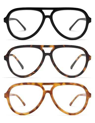 AMOMOMA 3 Pack Retro Oversized Aviator Reading Glasses for Women Men,Classic Large Reader Blue Light Computer Frame AM6111 C1+C2+C9 1.75 | Amazon (US)