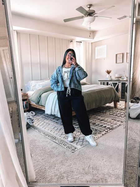 JCPenney casual outfit // top and jacket size large, sweatpants size XL (I sized up one for a more oversized fit), tennies are true to size. Discount code: KRISTL25 *some exclusions apply*

#LTKmidsize #LTKfindsunder100 #LTKsalealert