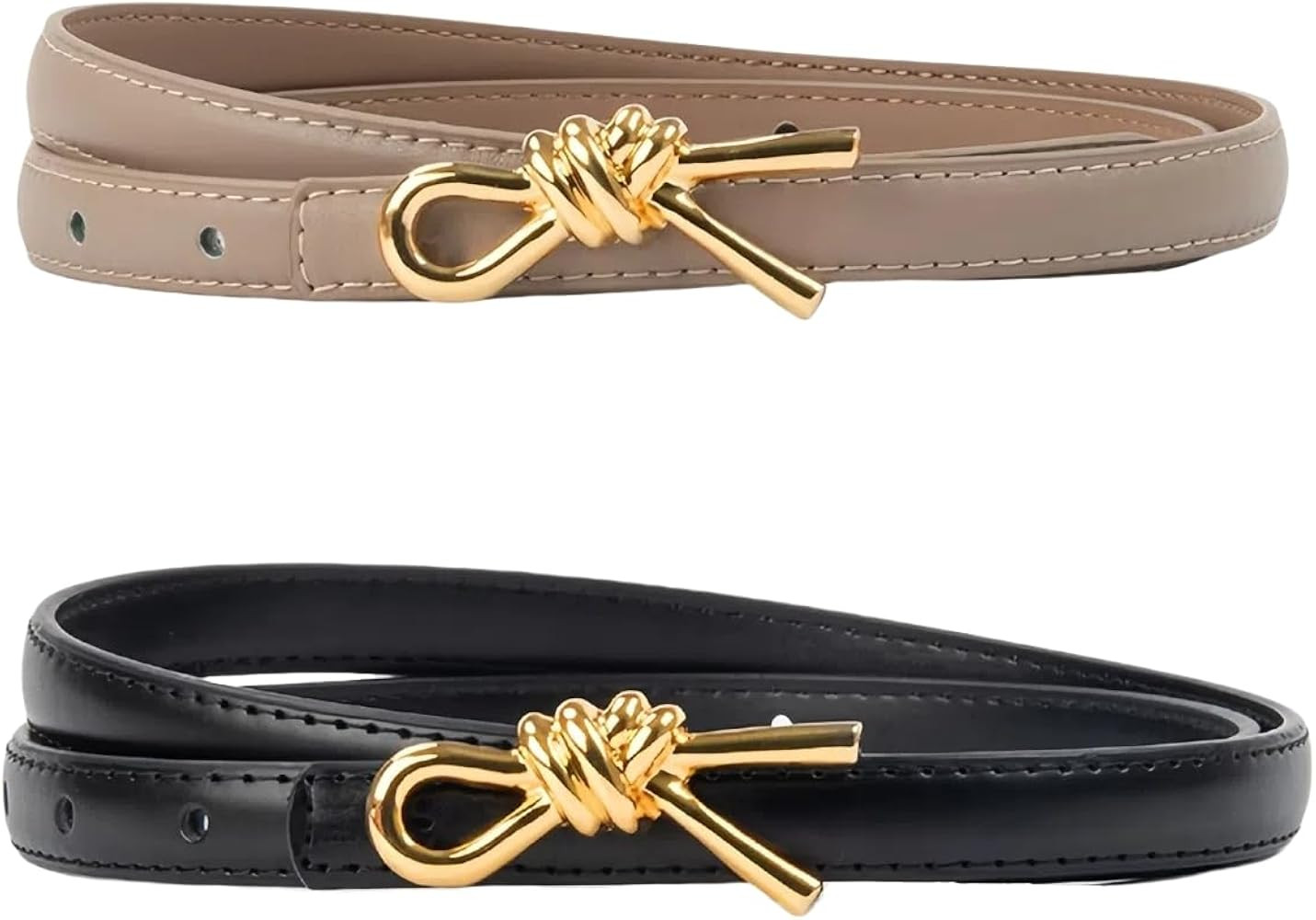 2 Pack Women Skinny Leather Belt Solid Color Gold Buckle Adjustable Waistband for Dresses Jeans C... | Amazon (US)