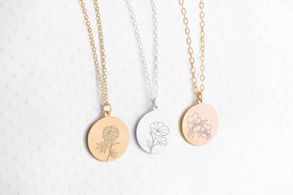 Birth Flower Necklace, Gold Birth Flower Necklace, Silver Birth Flower Necklace, Gold Flower Neck... | Etsy (US)