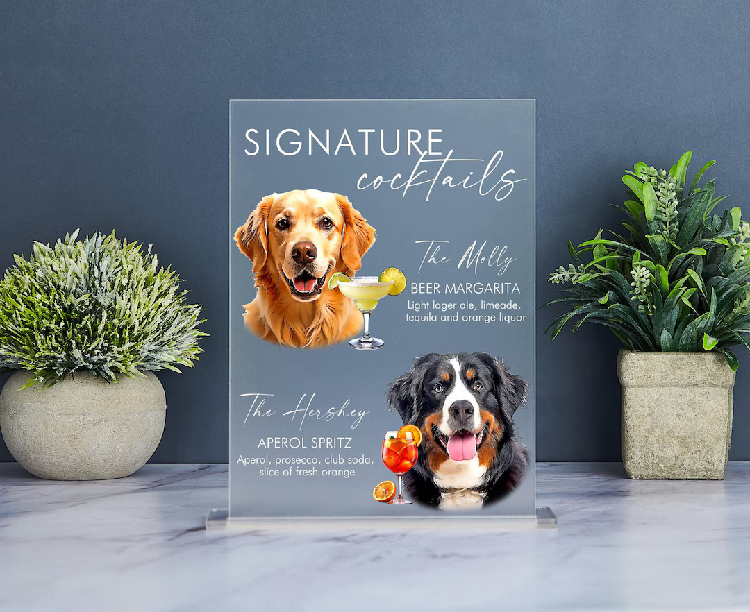 Dog Signature Cocktails Sign, Pet Signature Drink Bar Menu, Acrylic Wedding Bar Menu, Pet Wedding... | Etsy (US)