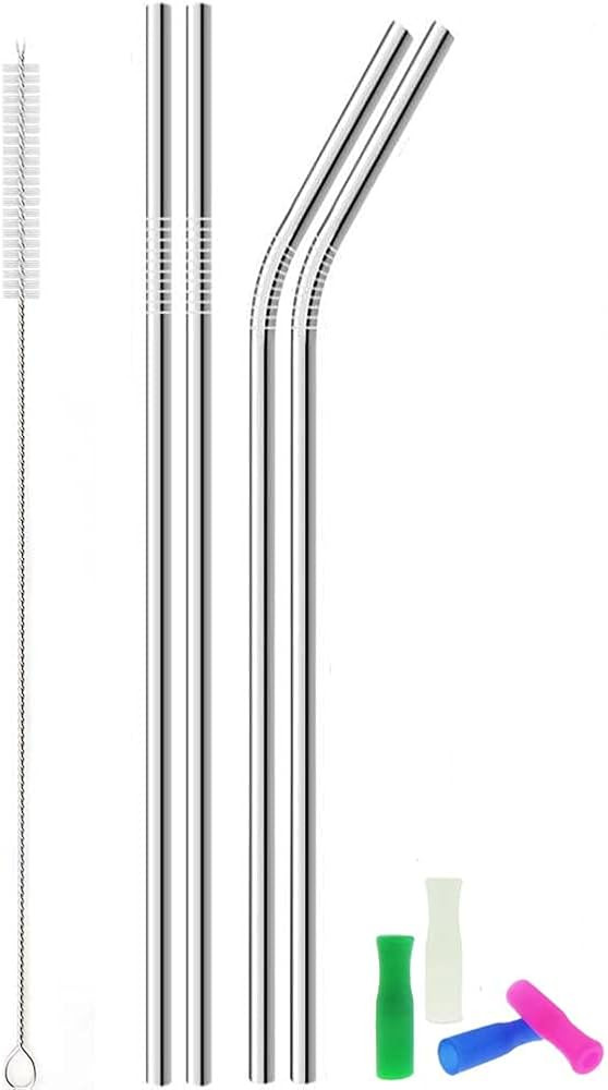 Metal Stainless Steel Straws, 4pcs 12" Ultra Long Reusable Metal Drinking Straws with Cleaning Br... | Amazon (US)