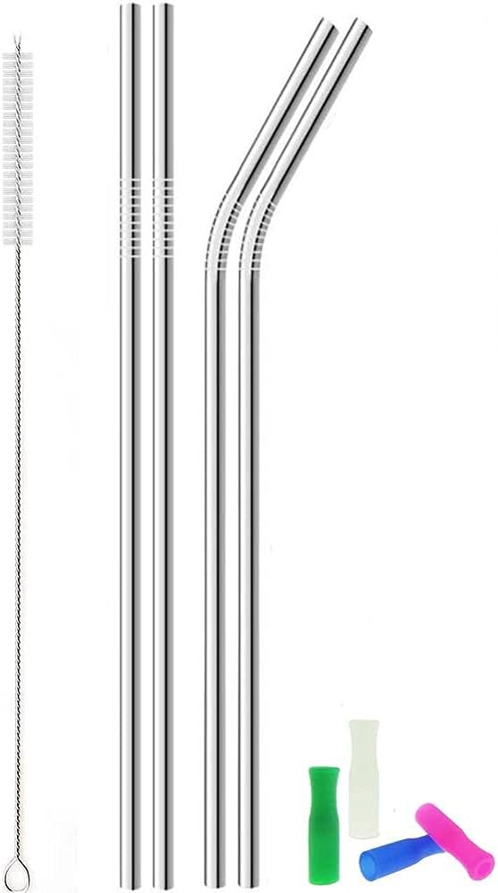 Metal Stainless Steel Straws, 4pcs 12" Ultra Long Reusable Metal Drinking Straws with Cleaning Br... | Amazon (US)