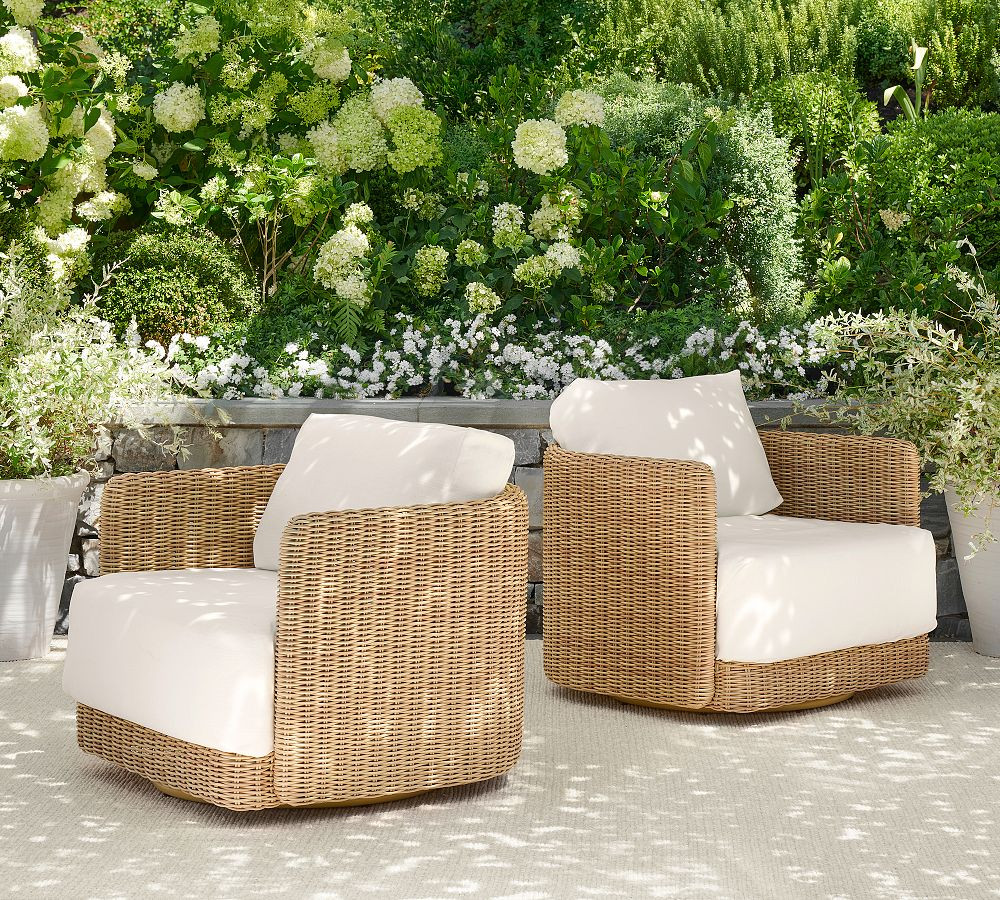 Huntington Wicker Swivel Outdoor Lounge Chair, Set of 2 | Pottery Barn (US)