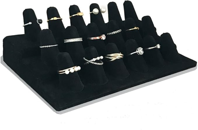 18 Fingers Ring Display, Black Velvet 3 Step Ring Stand, for Showcase Jewelry Organizer Jewelry S... | Amazon (US)