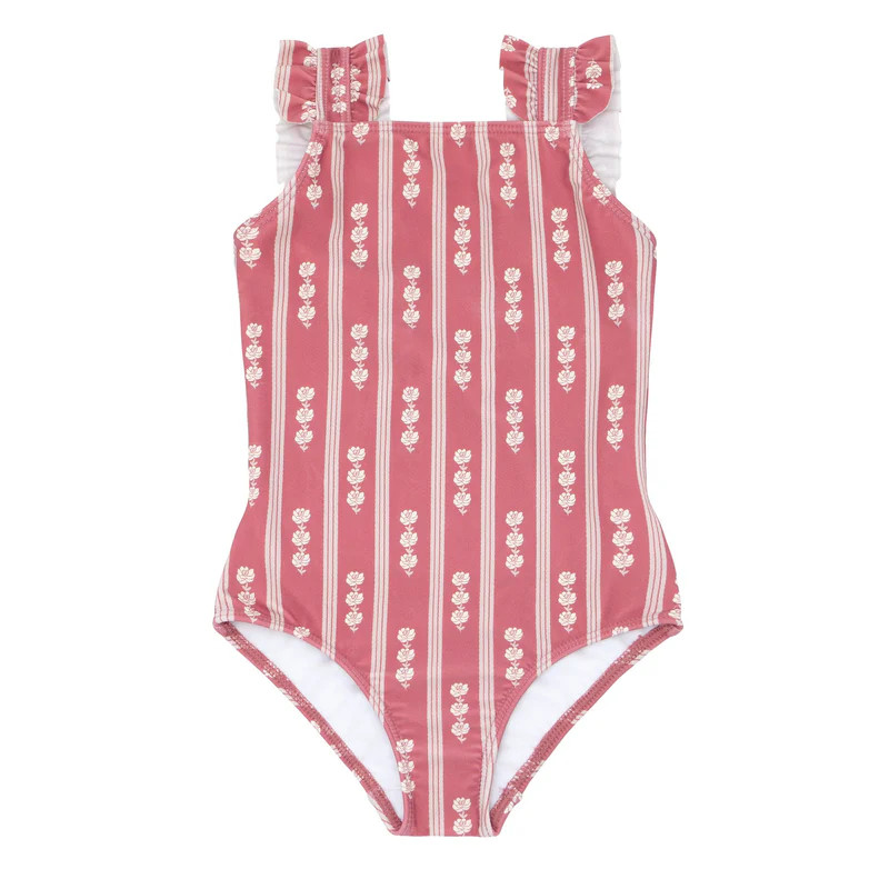 minnow x tuckernuck girls nantucket stripe ruffle strap one piece | minnow