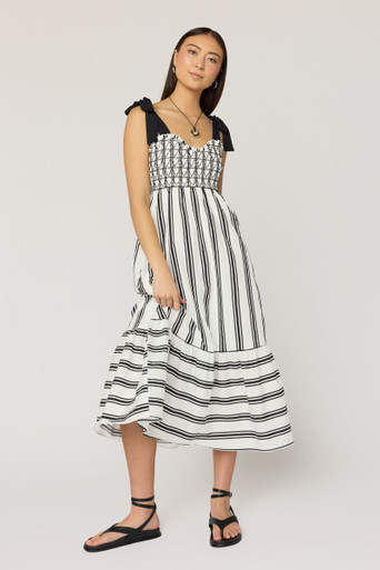 Mina Smocked Striped Midi Dress | Francesca's