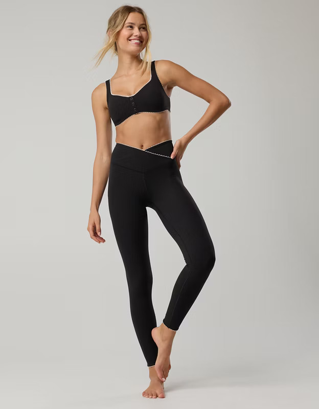 OFFLINE By Aerie Real Me XTRA Ribbed Picot Trim Crossover Legging | Aerie