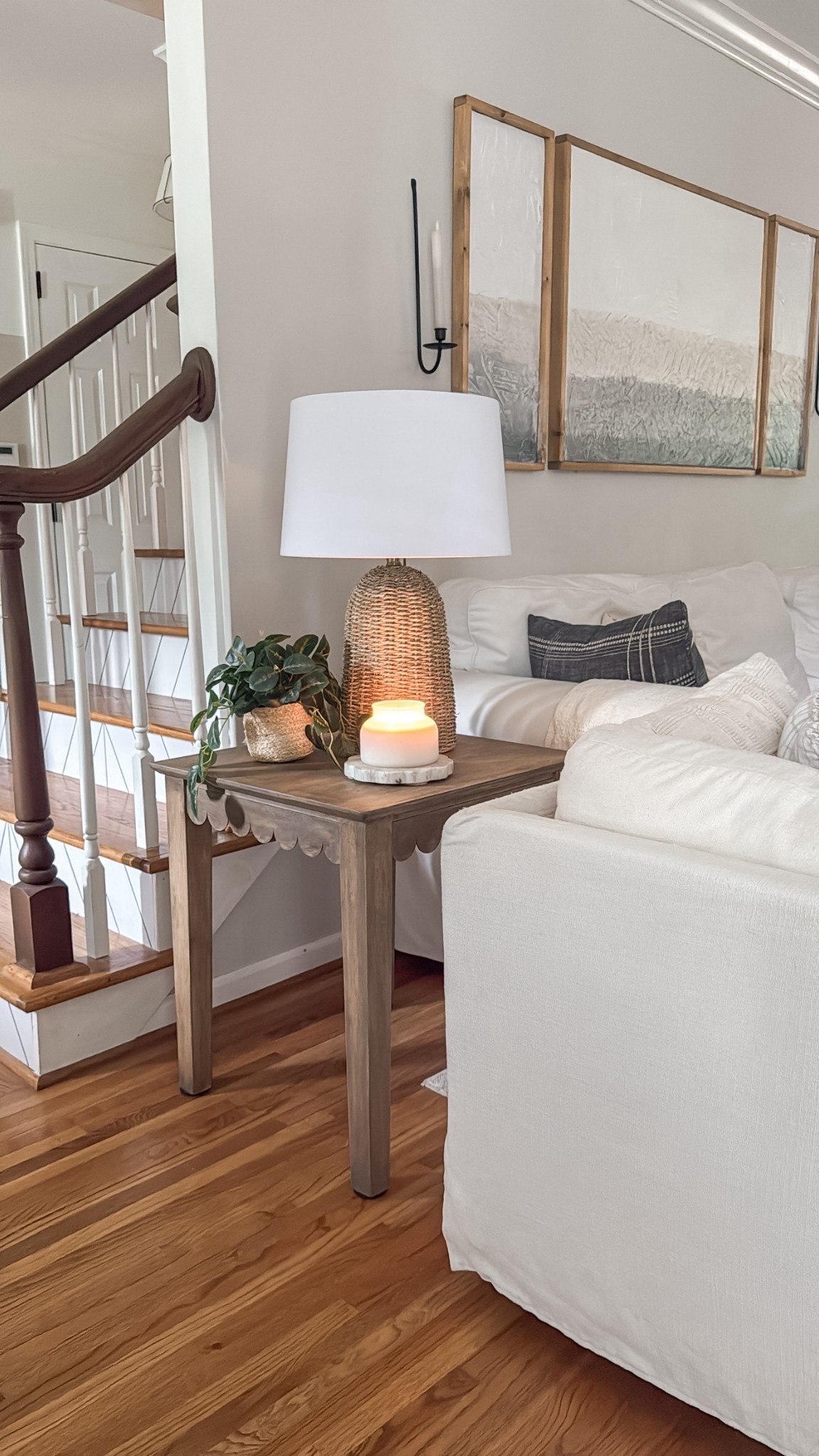 I modified and unfinished end table and made it my own and I love it! 

The stain was a custom blend of briarwood, Nordic and dark Walnutt

#LTKFindsUnder100 #LTKHome #LTKStyleTip