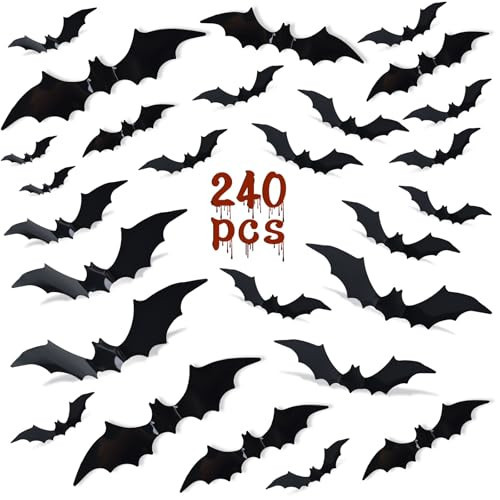 Bekoas Bats Wall Decor,240 Pcs Bats Halloween Decoration, 4 Different Sizes 3D Bat for Halloween Decorations Clearance, Halloween Bat Stickers for Wall Decor | Amazon (US)