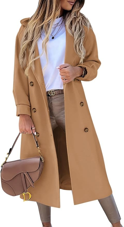BZB Women's Long Coat Notched Lapel Collar Double Breasted Pea Coat Winter Elegant Wool Blend Ove... | Amazon (US)