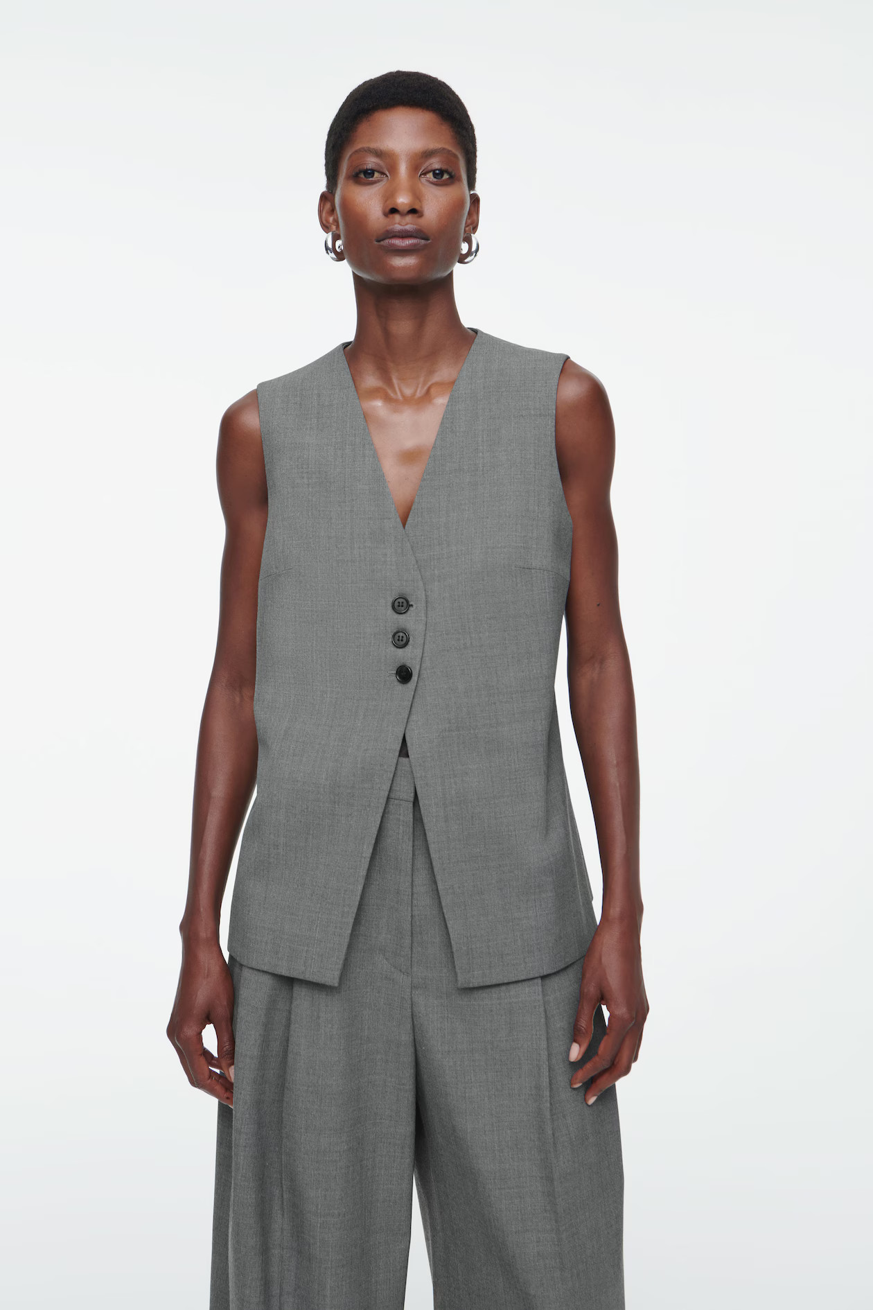 LONG GILET DE TAILLEUR EN SERGÉ - GRIS | COS (EU)