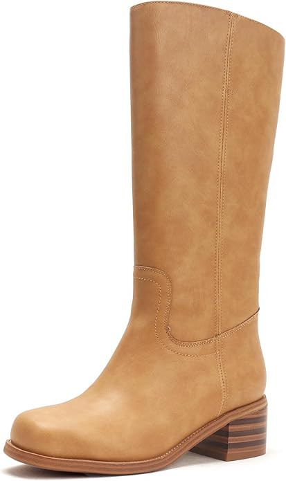 Women's Knee High Boots Square Toe Chunky Block Heel Long Boots for Women Comfortable Slip on Low... | Amazon (US)