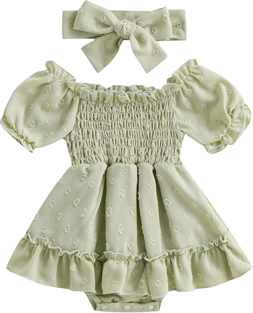 Infant Baby Girls Romper Dress Dot Pattern Short Sleeve Ruched Jumpsuits Skirts Hem Bodysuits Hea... | Amazon (US)