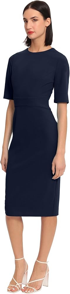 Donna Morgan Women's Curved Waist Seam Crepe Workwear Dress Career Office Desk to Dinner Event Oc... | Amazon (US)