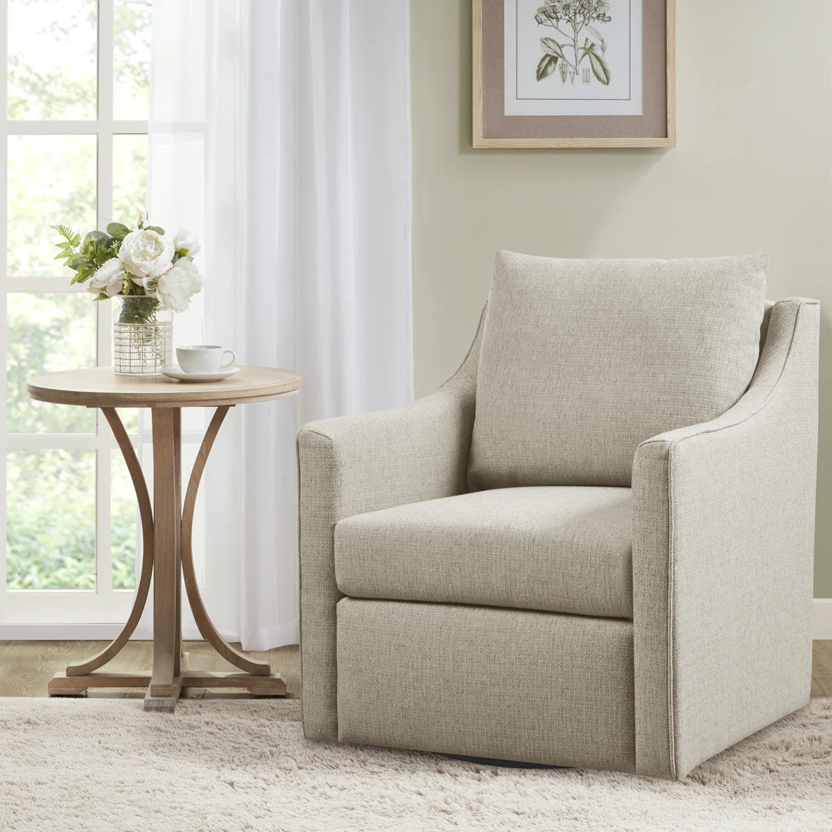 Bedford Christian 30'' W Upholstered 360\u00b0Swivel Armchair with Curved Slope Arms & Removable ... | Wayfair North America