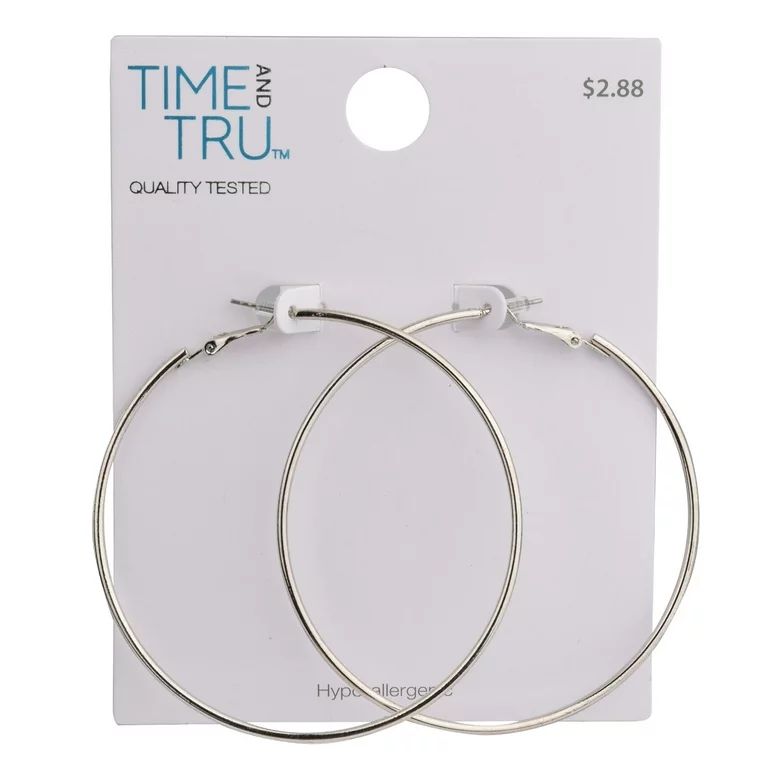 Time and Tru Silver-Tone Large Hoop Earrings - Walmart.com | Walmart (US)
