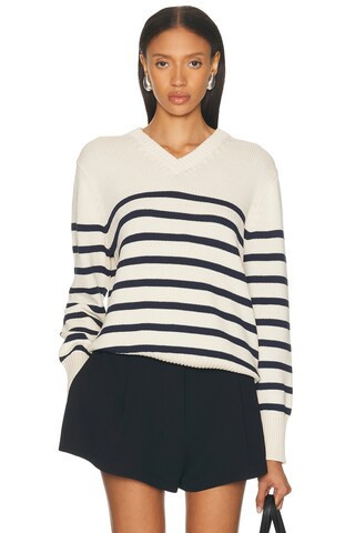 Jenni Kayne Cotton Cate V Neck Sweater in Ivory | FWRD 