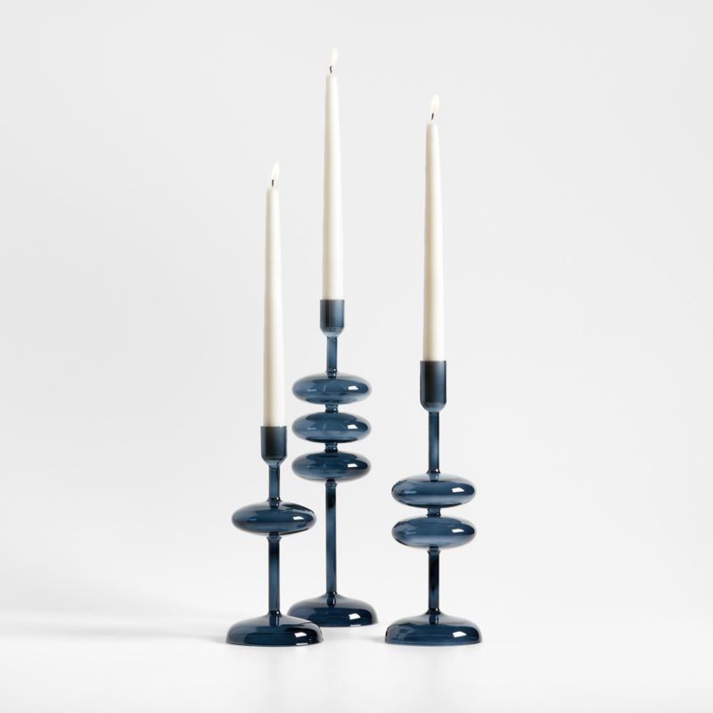 Venezia Deep Blue Glass Taper Candle Holders, Set of 3 + Reviews | Crate & Barrel | Crate & Barrel