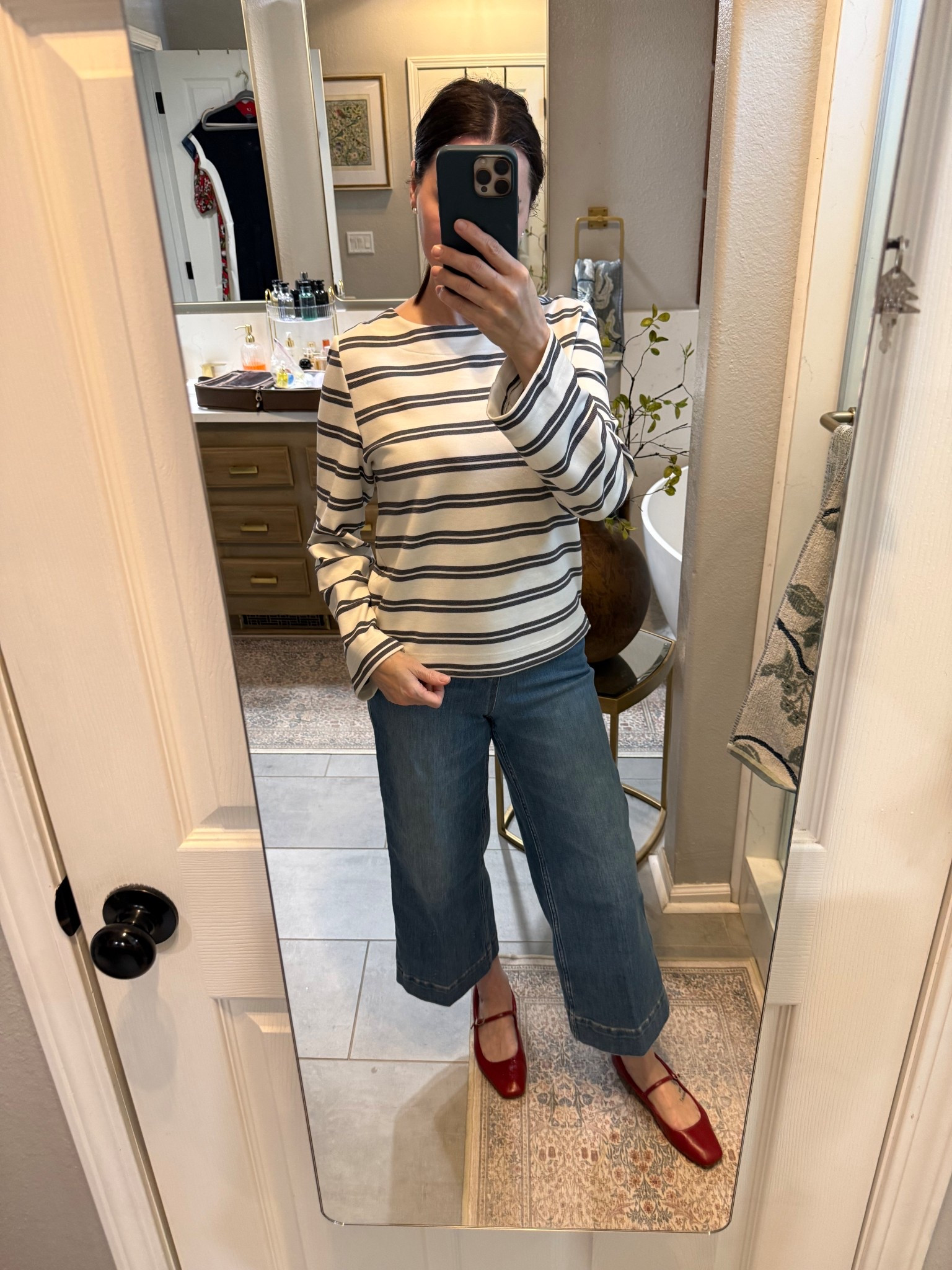 Spanx jeans are always a good idea!  So is a comfy red shoe ♥️

Wearing small petite in jeans and small in top. Shoes run TTS  

#LTKvlog #LTKPetite #LTKootd